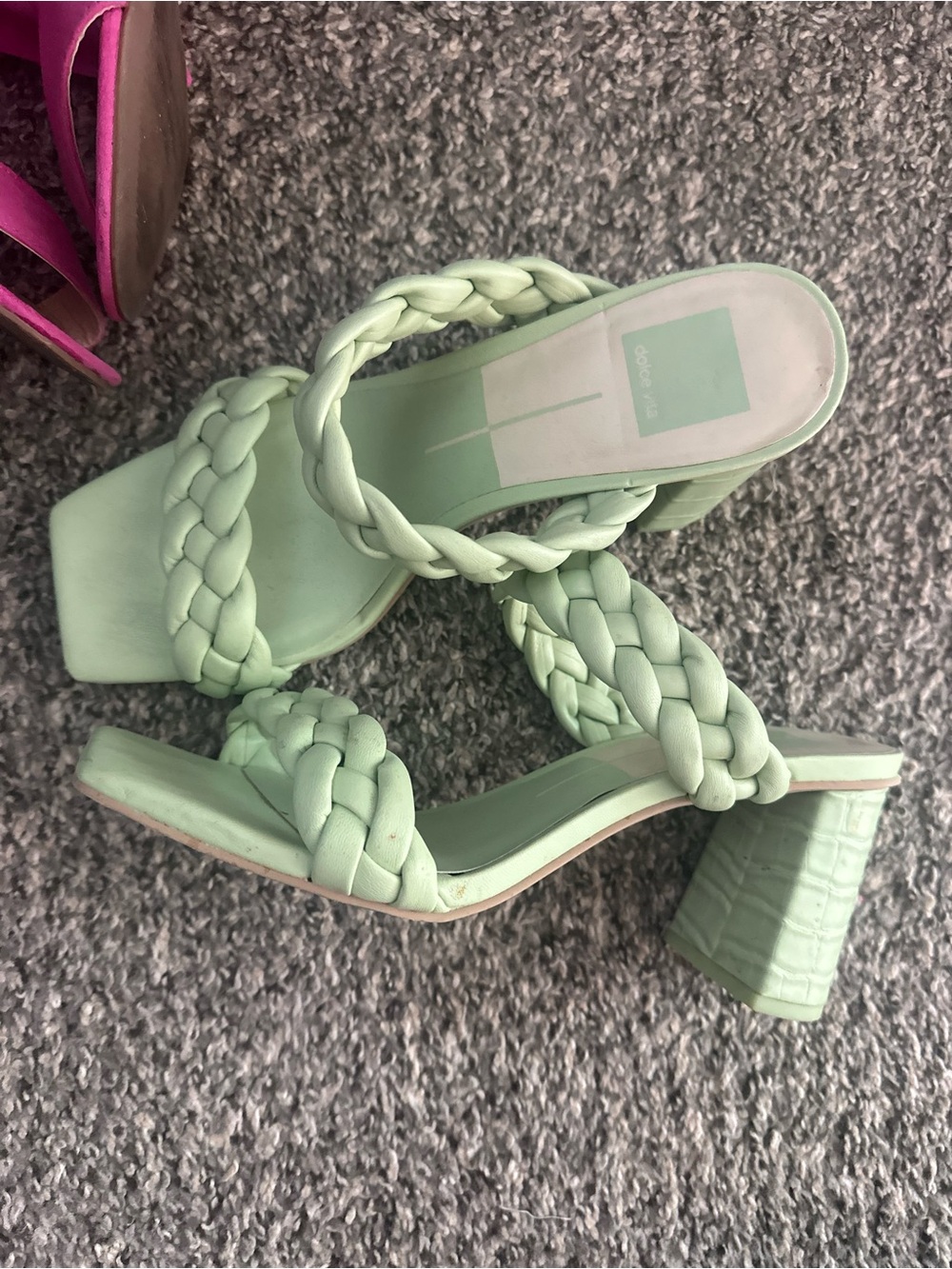 Dolce Vita Braided Double-Strap Block Heel Sandals in Mint